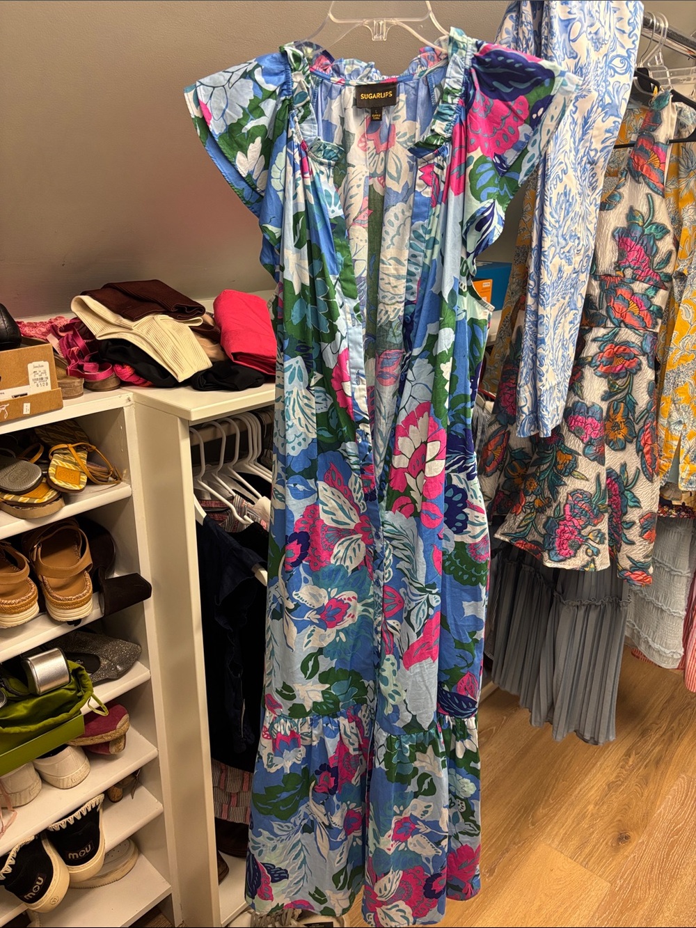 Sugarlips Blue Floral Ruffle Maxi Dress